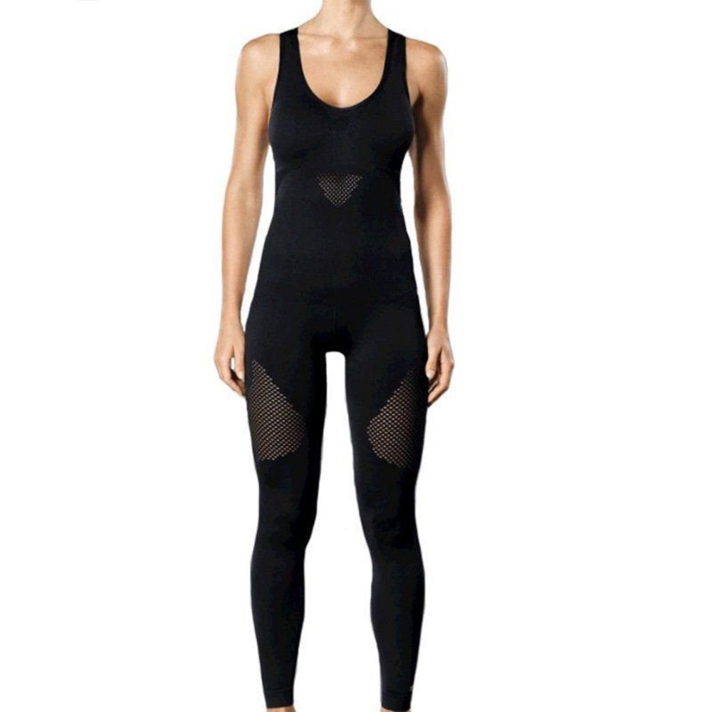 Lupo Sleek Black Seamless Workout yoga  Jumpsuit – Mesh Details
